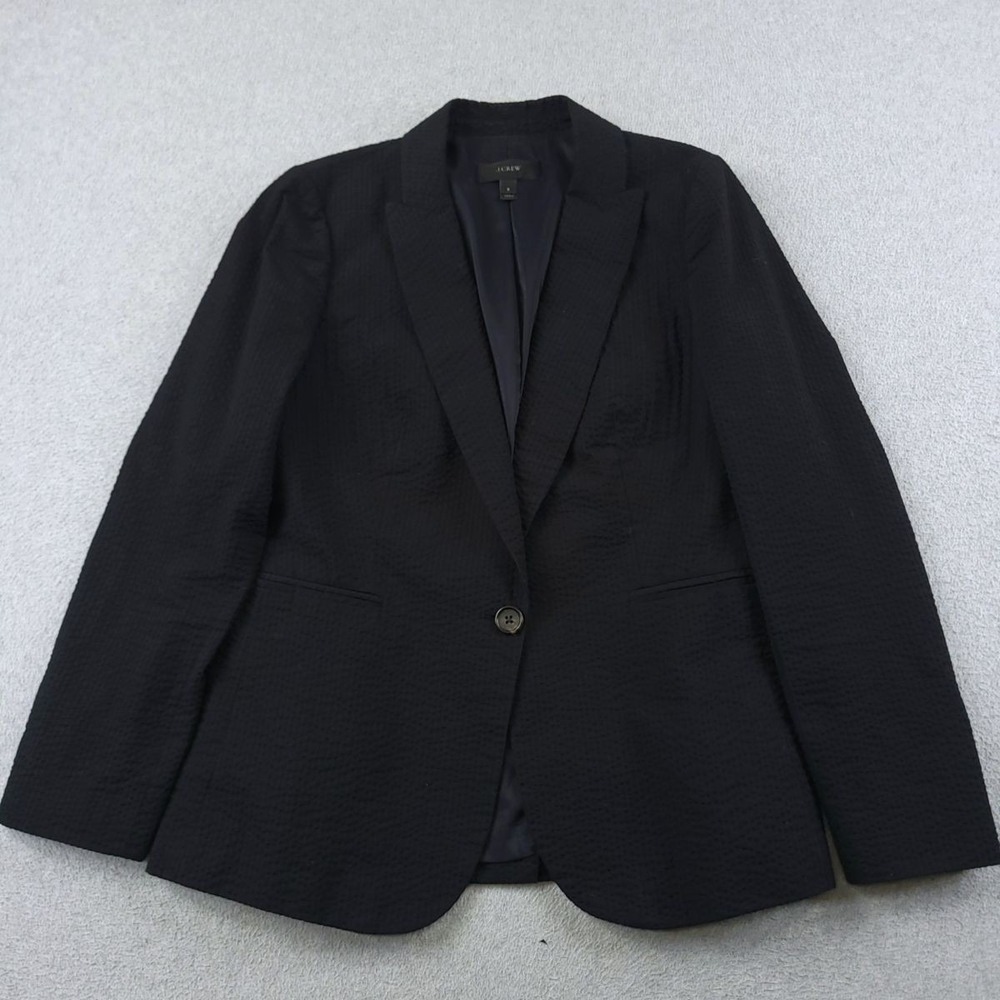 J.Crew Eniko Blazer Womens 8 Black Seersucker Peak Lapel Career Jacket Textured